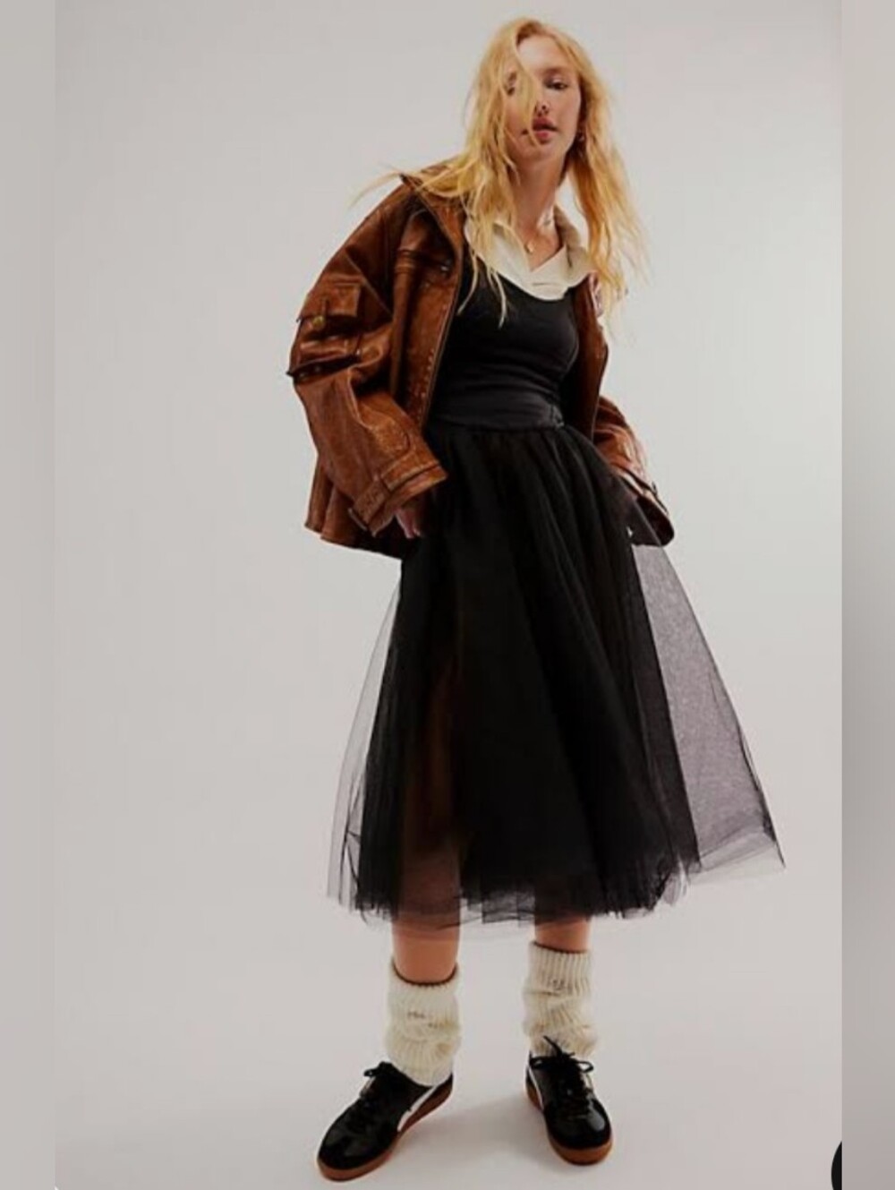 Free People Black Tulle Mesh Layered Maxi Skirt Small